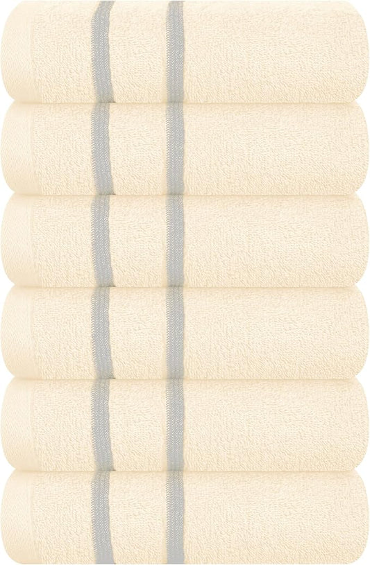 MyOwn Ultra Soft Cotton 6 -Piece Hand Towel Set 16x24 Inch, Ideal for use in Bathroom, Kitchen, Gym, Spa & General Cleaning, Compact & Lightweight Multi Purpose Hand Towels - Ivory