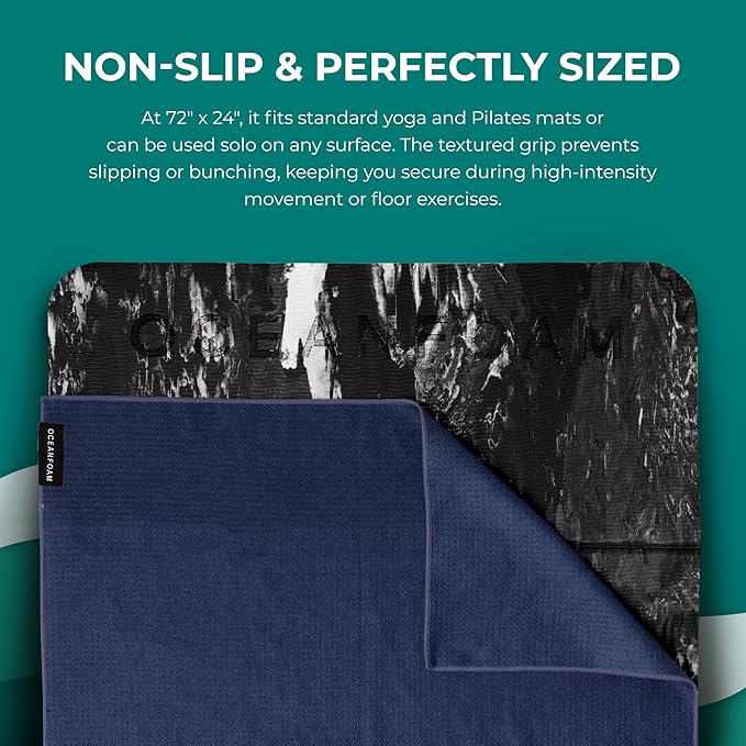Oceanfoam Beach Towel – Lightweight, Absorbent, Quick-Drying, Sand-Resistant, Non-Slip – Ideal for Workouts, Yoga, Pilates, Beach, Pool, Boat & Travel – 25% Recycled – 72"x24" (Navy Gradient)