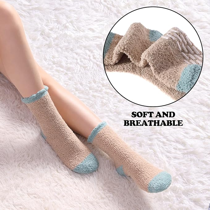 FNOVCO Non Slip Socks for Women Winter Warm Cozy Fuzzy Slipper Socks Soft Fluffy Hospital Socks with Grips