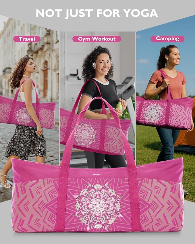Gonex Yoga Mat Bag, Extra Large Canvas Gym Bag with Waterproof Pocket Metal Zipper, Fits Mat & Blocks, Stylish Yoga Mat Carrier for Women, Ideal for Yoga, Pilates, Workout, Travel