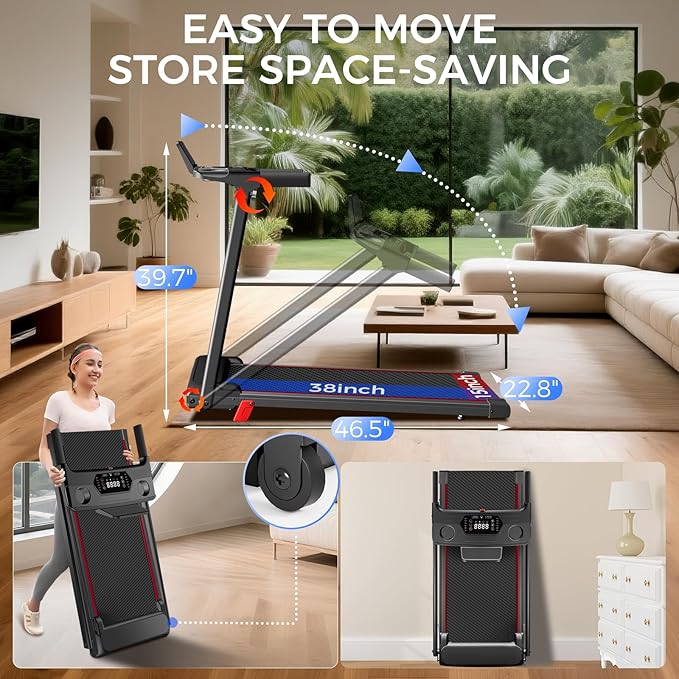 Treadmill with Incline 3-in-1 Portable Treadmills for Home Small, Incline Walking Pad Treadmill with Handle Bar, Walking Pad Foldable with 3.0HP Quiet Brushless, LED Dispay, 300LBS Capacity