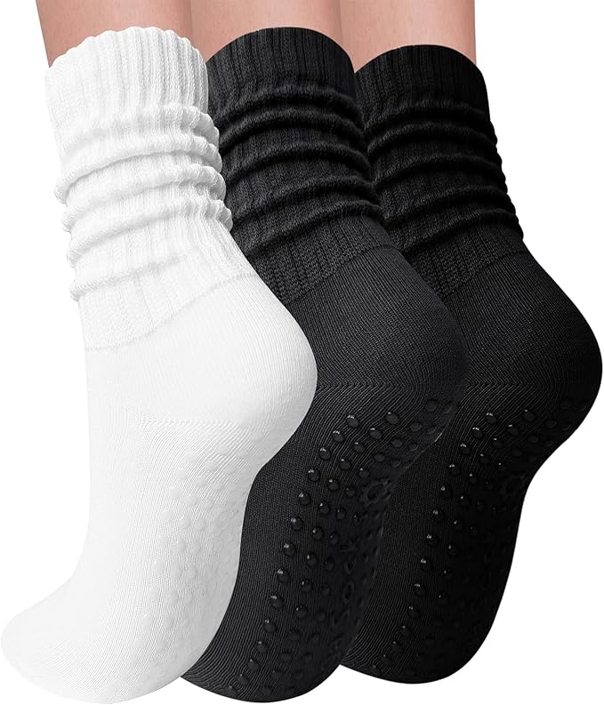 3 Pairs Pilates Socks with Grips for Women Yoga Slouch Grippy Socks for Barre Workout Hospital