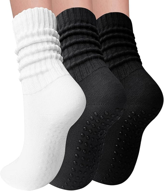 3 Pairs Pilates Socks with Grips for Women Yoga Slouch Grippy Socks for Barre Workout Hospital