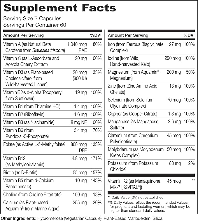 NATURELO Prenatal Multivitamin with Gentle Chelated Iron, Methyl Folate, Plant Calcium & Choline - Vegan, Vegetarian - Non-GMO - Gluten Free - 180 Capsules - 4 Month Supply (Pack of 2)