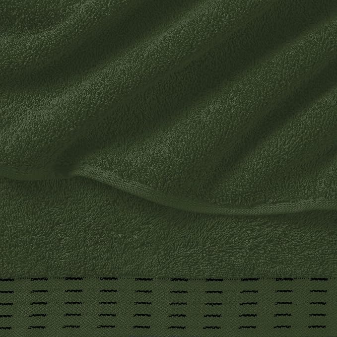 Ultra Soft 6 Pack Cotton Towel Set, Contains 2 Bath Towels 28x55 inch, 2 Hand Towels 16x24 inch & 2 Wash Coths 12x12 inch, Ideal Everyday use, Compact & Lightweight - Olive Green