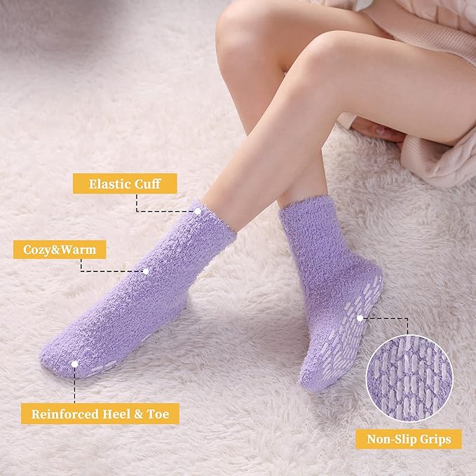 FNOVCO Non Slip Socks for Women Winter Warm Cozy Fuzzy Slipper Socks Soft Fluffy Hospital Socks with Grips