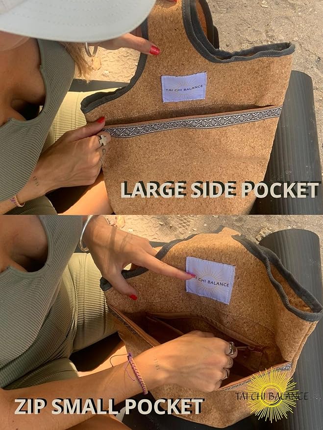 Cork Yoga bag; yoga bags and carriers for women; yoga accessories for women; gym bag for women with yoga mat holder; yoga strap for mat; bag for yoga mat; yoga matts for women; yoga mat women