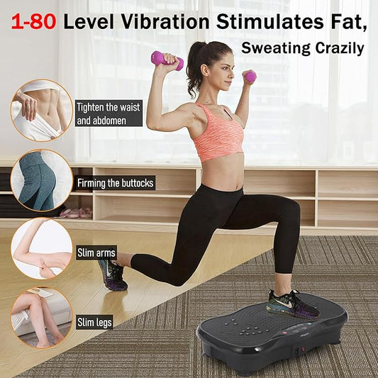 Whole Body Vibration Plate Exercise Machine – Power Vibrating Plate for Lymphatic Drainage Weight Loss, Shake Plate Exercise Platform with Touch Screen & Resistance Bands, Equipment for Women Men