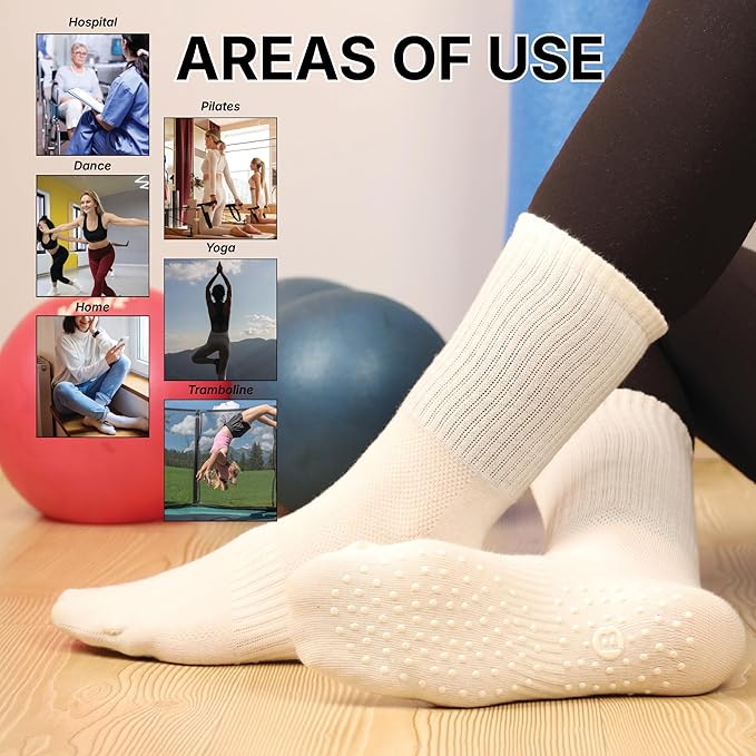 BELINO Pilates Socks for Women with Non Slip Grippers – Crew Socks for Yoga, Barre, Gym, Workout, Hospital 4 Pairs