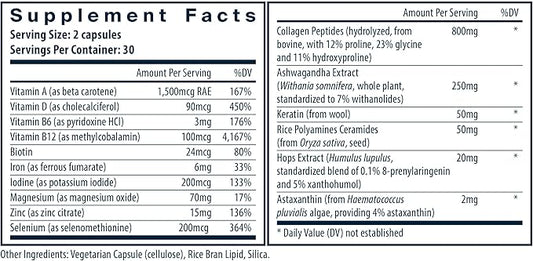 Vital Nutrients Hair Growth Vitamins Complex for Women | Hair Growth Supplement Supports Fuller, Thicker, Stronger with Keratin, Ashwagandha, Hops and Biotin | Vegan, Dairy, Gluten Free | 60 Count