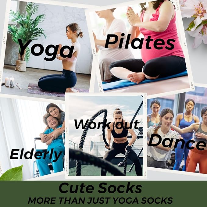 3/6 Pairs Cute Pilates Socks with Grips,Yoga Socks Barre Sock Non Slip Embroidery for Barre Ballet Workout