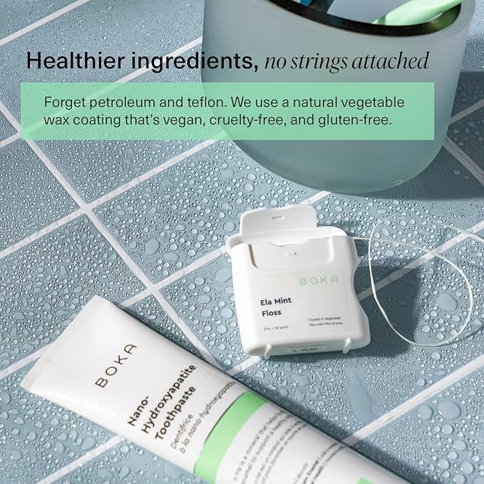 Boka Ela Mint Woven Dental Floss, Made from Plant-Based Vegetable Wax, Teflon-Free, 30 Yards of Waxed Floss (Pack of 1)
