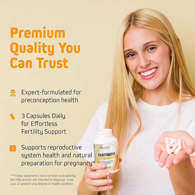 Fertinova - Premium Preconception Vitamins & Pregnancy Support, Prenatal Vitamins for Women, Fertility Supplements for Women, Needed Prenatal Choline Supplements - 90 Capsules