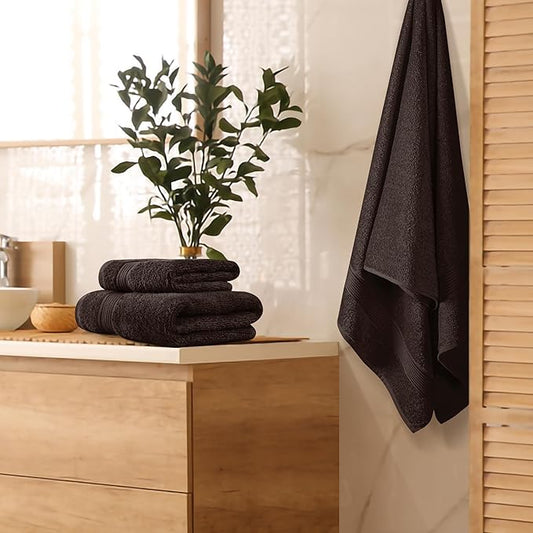 Belizzi Home Ultra Soft 3 Pack Cotton Towel Set, Contains a Bath Towel 28x55 inch, a Hand Towel 16x24 inch & a Wash Coth 12x12 inch, Ideal Everyday use, Compact & Lightweight - Chocolate Brown
