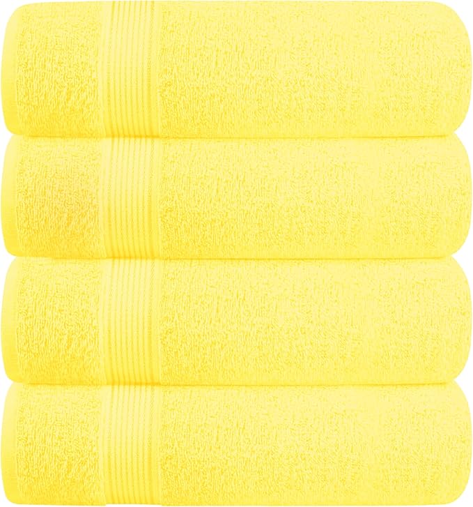 BELZZI Home Ultra Soft 4 Pack Oversized Bath Towel Set 27x54, Cotton Compact Bath Towels, Highly Absorbant Eco-Friendly Quickdry & Lightweight Towel, Ideal for Gym Travel Camp Pool - Lime Yellow