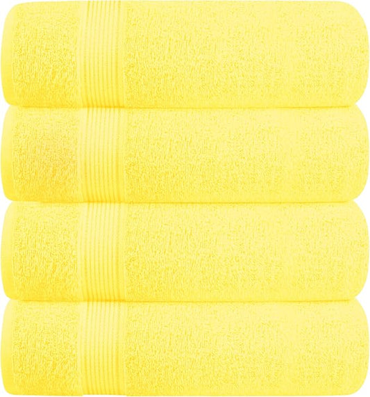 BELZZI Home Ultra Soft 4 Pack Oversized Bath Towel Set 27x54, Cotton Compact Bath Towels, Highly Absorbant Eco-Friendly Quickdry & Lightweight Towel, Ideal for Gym Travel Camp Pool - Lime Yellow