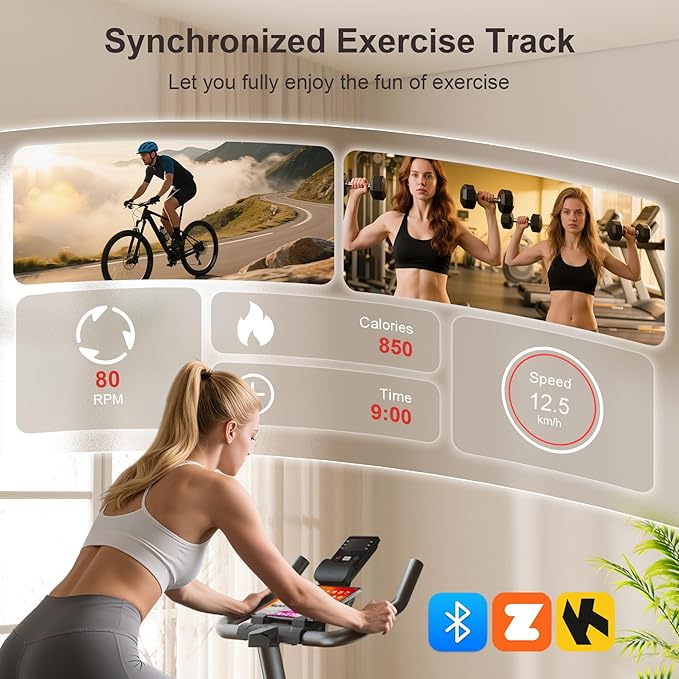 Exercise Bike, Stationary Bike for Home, App Compatible, 350lb Capacity, Comfortable Adjustable Seat, Digital Display & Pad Holder, Quiet Ride