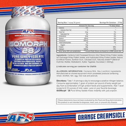 APS Nutrition IsoMorph 28 Protein Powder | Pure Whey Isolate | Cold Pressed, Ultra- Filtered, & Ion Exchange Isolates | 28g Protein | 2 Pound (Orange Creamsicle)