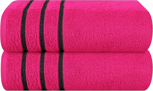 MyOwn Cotton 2 Pack Oversized Bath Towel Set 28x55 inches, Large Bath Towels, Ultra Absorbant Compact Quickdry & Lightweight Towel, Ideal for Gym Travel Camp Pool - Hot Pink, 71630