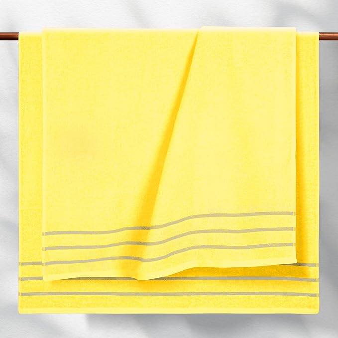 MyOwn Ultra Soft 4 Pack Oversized Bath Towel Set 27x54 inches, 100% Cotton Bath Towels, Highly Absorbant Compact Quickdry & Lightweight Towel, Ideal for Gym Travel Camp Pool - Lime Yellow