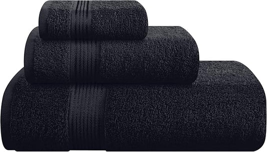 Belizzi Home Ultra Soft 3 Pack Cotton Towel Set, Contains a Bath Towel 28x55 inch, a Hand Towel 16x24 inch & a Wash Coth 12x12 inch, Ideal Everyday use, Compact & Lightweight - Black