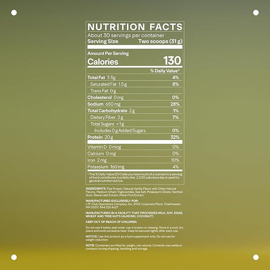 LTH Vital Vegan Protein - Trusted by Life Time Members - Plant-Based Protein Powder Made from Pea Protein - Supports a Healthy Immune System - Dairy Free & Soy Free - Vanilla, 30 Servings