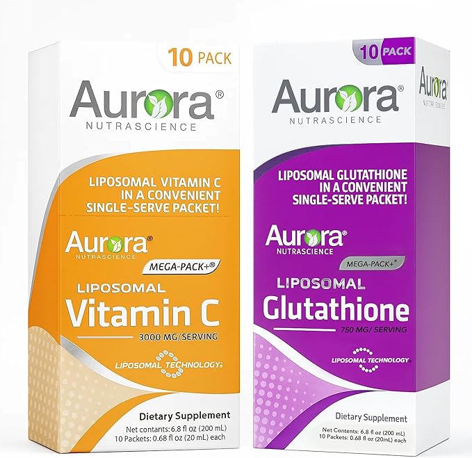 Aurora Nutrascience Mega-Liposomal Vitamin C & Glutathione Bundle - Supplement for Immune Support & Antioxidant Gut Health Support - 10 Single Serve Packets in Each Box