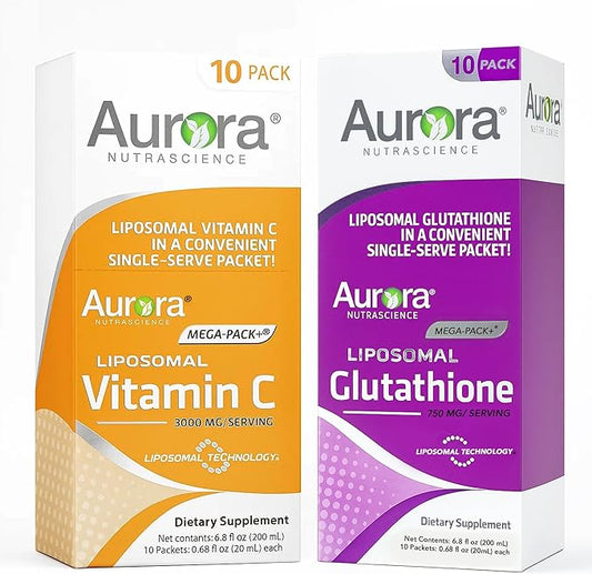 Aurora Nutrascience Mega-Liposomal Vitamin C & Glutathione Bundle - Supplement for Immune Support & Antioxidant Gut Health Support - 10 Single Serve Packets in Each Box