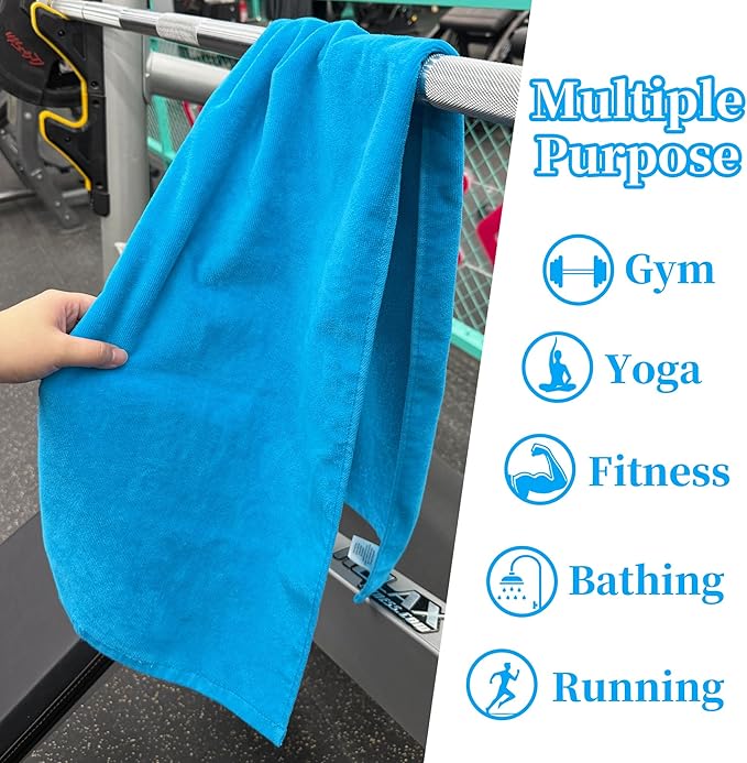 Workout Sweat Towels, Cotton Gym Towels Set of 2, 12"x45" - Absorbent | Breathable | 430GSM | Soft - Sports Towel for Men & Women, Exercise Towel for Yoga, Shower, Tennis, Running & Fitness, Aqua Blue