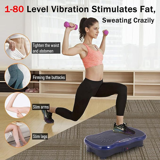 Whole Body Vibration Plate Exercise Machine – Power Vibrating Plate for Lymphatic Drainage Weight Loss, Shake Plate Exercise Platform with Touch Screen & Resistance Bands, Equipment for Women Men