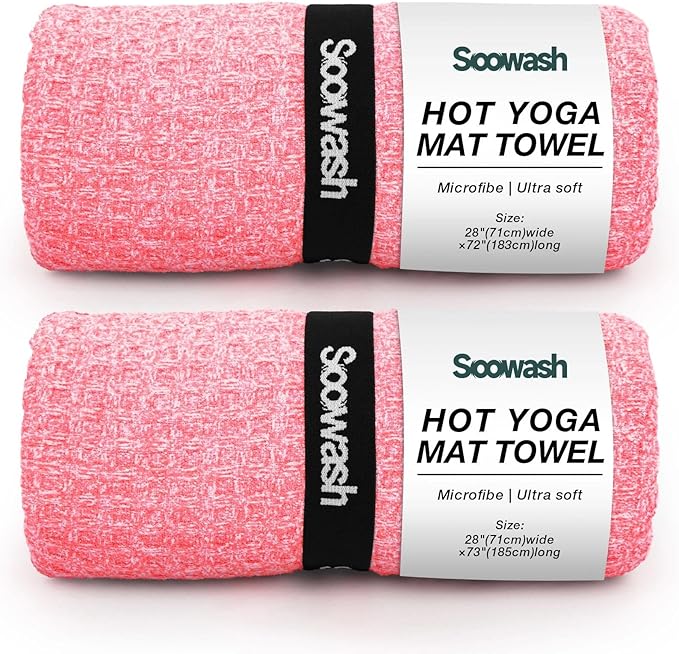 2 Pack Hot Yoga Towel, Yoga Mat Towels Non Slip for Hot Yoga with Strap, Microfiber Yoga Accessories, Soft Absorbent Quick Dry, Pilates Exercise Fitness 28" X 72" Red
