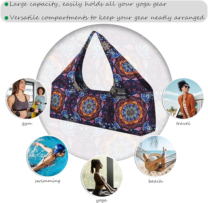 Large Yoga Mat Bag Yoga Bags and Carriers Fits All You Stuff Yoga Tote Bag with Yoga Mat Strap, Elastic Pockets and Zipper Pockets