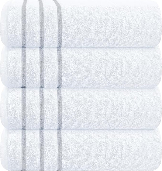 MyOwn Ultra Soft 4 Pack Oversized Bath Towel Set 27x54 inches, 100% Cotton Bath Towels, Highly Absorbant Compact Quickdry & Lightweight Towel, Ideal for Gym Travel Camp Pool - White