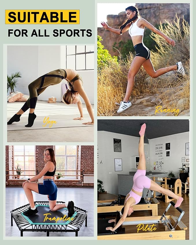 YeuG 4/6 Pairs Pilates Socks for Women - Non Slip Grip Socks for Yoga, Barre, Hospital, Barefoot