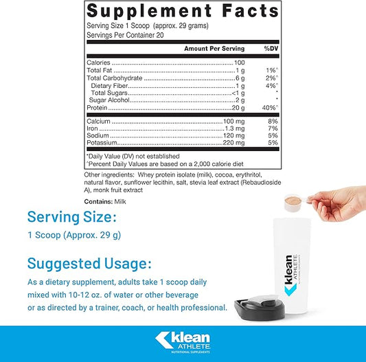 Klean Athlete Klean Isolate | Whey Protein Isolate to Enhance Daily Protein and Amino Acid Intake for Muscle Integrity* | NSF Certified for Sport | 20 Servings | Natural Chocolate Flavor