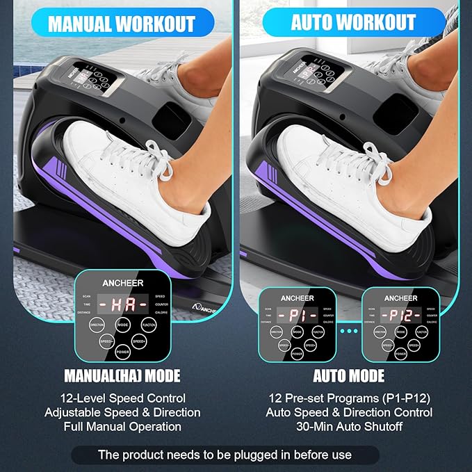 ANCHEER Under Desk Elliptical Machine - Quiet Pedal Exerciser for Seniors, Office & Home, Low-Impact Seated Leg Workout Equipment, Smart LCD Display, Remote Control