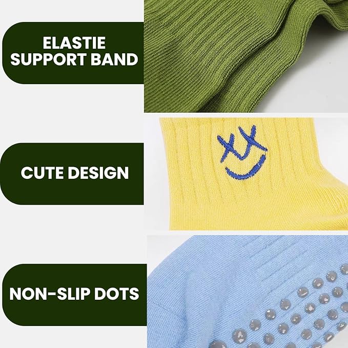 3/6 Pairs Cute Pilates Socks with Grips,Yoga Socks Barre Sock Non Slip Embroidery for Barre Ballet Workout