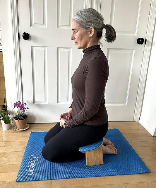 Bean Products Bamboo Foldable Meditation Bench – Supportive and Portable Kneeling Stool Chair with Meditation kit – Ergonomic Design for Seiza, Meditation, Prayer and Travel – Made in USA