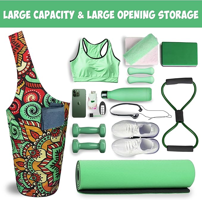 Yoga Mat Bag Carrier for Women with Side Large Pocket Durable Linen Workout Gym Travel Storage Pilates Mats