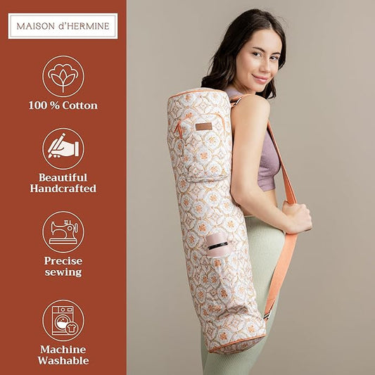 Maison d' Hermine Yoga Mat bag, Cylindrical bag for Woman&Men, yoga mat Bag &Adjustable shoulder straps Yoga Mat Carrier Bag with Drawstring Water Bottle Pocket and zipper pocket
