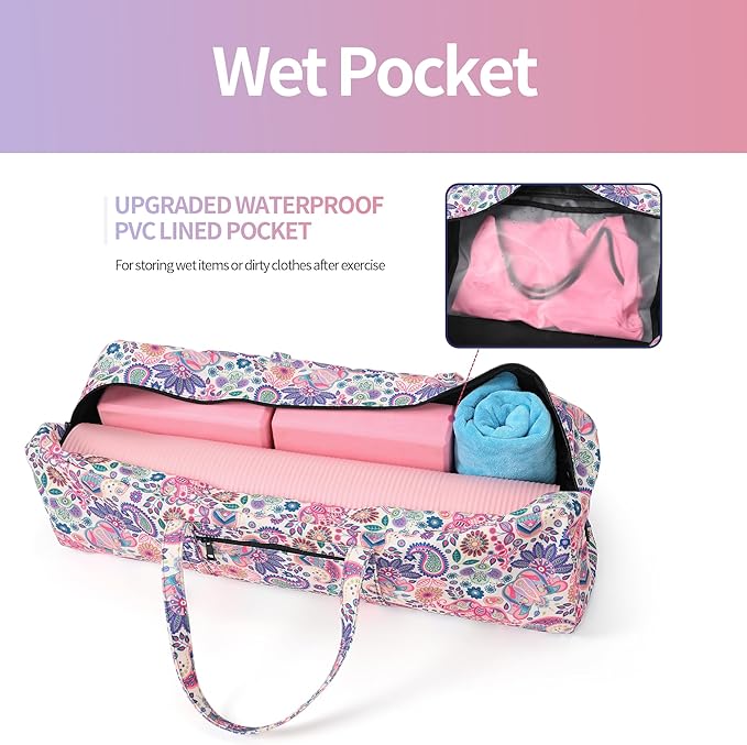 Boulder Bee | Yoga Mat Bag | Large Yoga Mat Carrier with Wet Pocket | Yoga Gifts | Gym Tote Bag for Women
