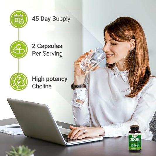 Nested Naturals Choline Bitartrate 500mg - High Potency Choline Supplements - Supports Cognitive Performance & Liver Function - 100% Vegan & Non-GMO Choline - 3-Pack (270 Vegan Capsules)