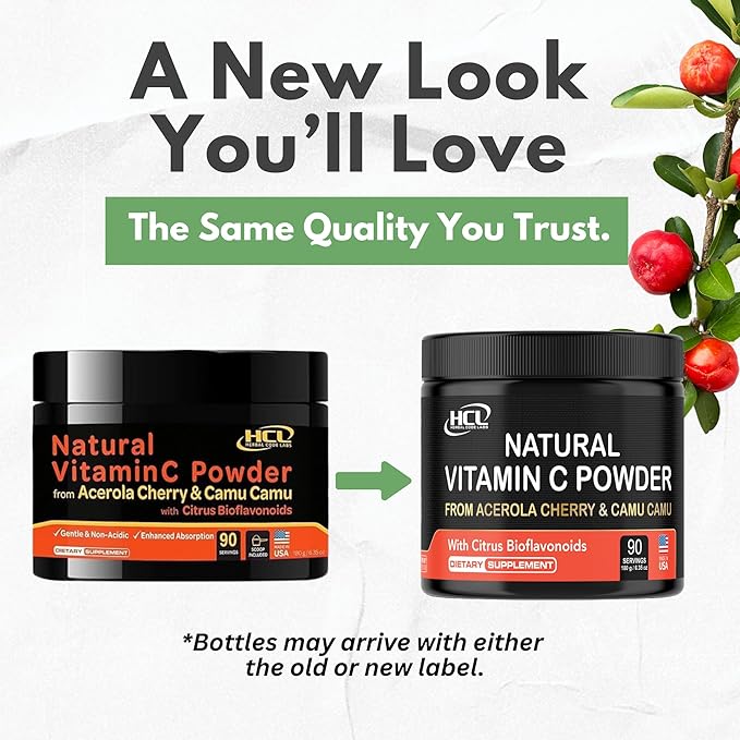 Natural Vitamin C from Acerola Cherry & Camu Camu Powder - High Absorption with Citrus Bioflavonoids - Immune System & Collagen Booster - Anti Aging Skin Vitamins Made in USA 90 servings