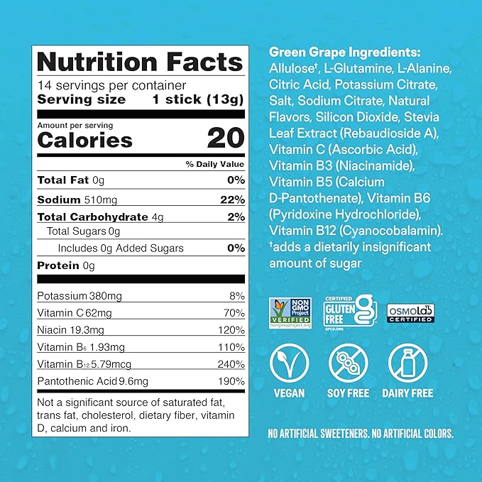 Liquid I.V.® Hydration Multiplier Sugar-Free - Green Grape | Electrolyte Powder Drink Mix | 1 Pack (14 Servings)