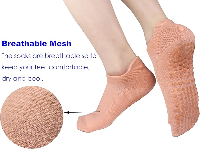 Tamlien Yoga & Pilates Grip Socks - Non-Slip, Barefoot, Pregnant-Friendly Crew Socks for Yoga, Barre & Sports