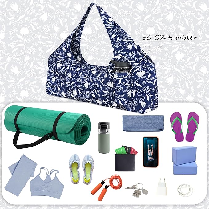 Large Yoga Mat Bag Yoga Bags and Carriers Fits All You Stuff Yoga Tote Bag with Yoga Mat Strap, Elastic Pockets and Zipper Pockets