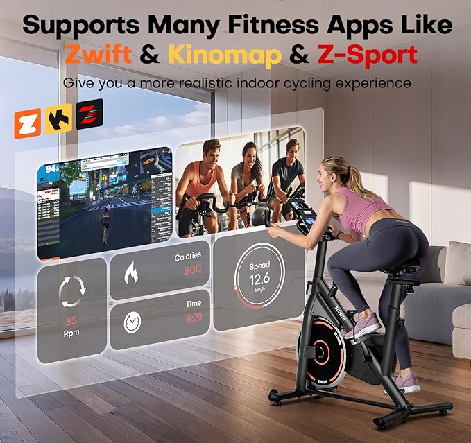 Exercise Bike, Adjustable Magnetic Resistance Stationary Bikes for Home with App Compatible, Quiet Indoor Cycling Bike with 350lbs Weight Capacity Comfortable Seat, Digital Monitor & Phone Mount