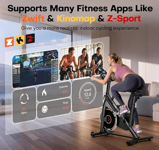 Exercise Bike, Adjustable Magnetic Resistance Stationary Bikes for Home with App Compatible, Quiet Indoor Cycling Bike with 350lbs Weight Capacity Comfortable Seat, Digital Monitor & Phone Mount