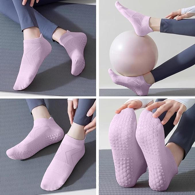 7 Pairs Pilates Socks with grips for Women- Non Slip, Ankle Yoga Socks for Yoga, Pilates, Ballet & Barre,Christmas gifts