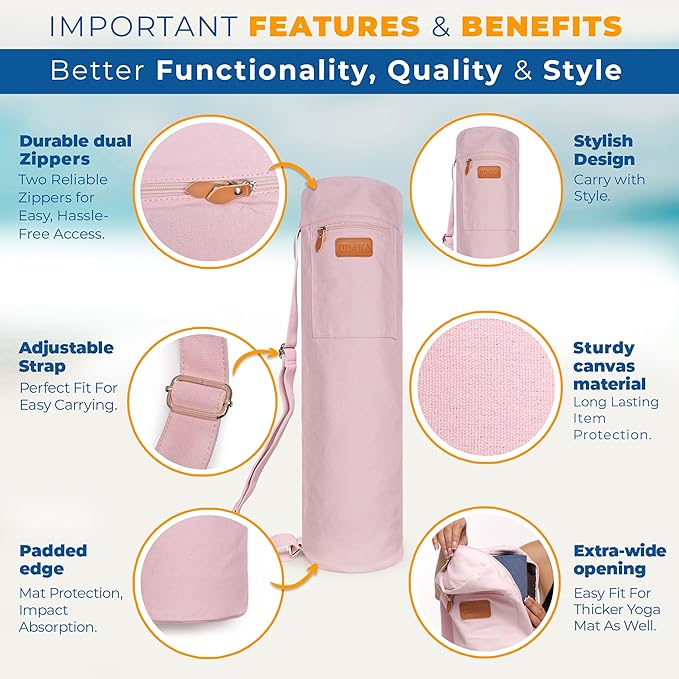 UDANA Yoga Mat Bag, Large – Fits Thick Mats, 3 Storage Pockets, Adjustable Strap